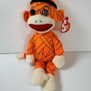 Ty Beanie Babies Mummy Sock Monkey Orange & Cream Plush Birthday June 13, 2013